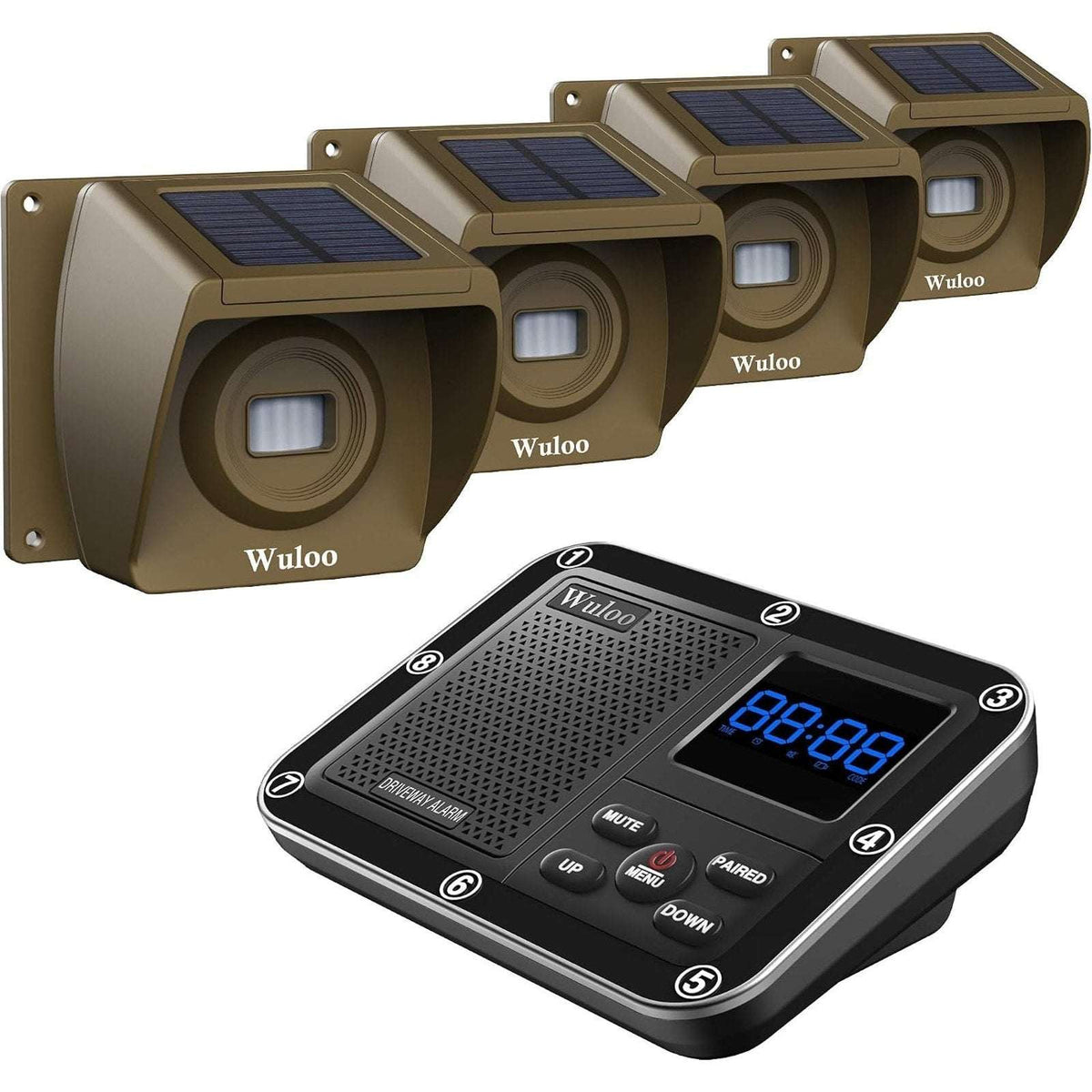 Wuloo 1800ft Solar Driveway Alarm Wireless Weatherproof Motion Sensor 1R/4Sensor