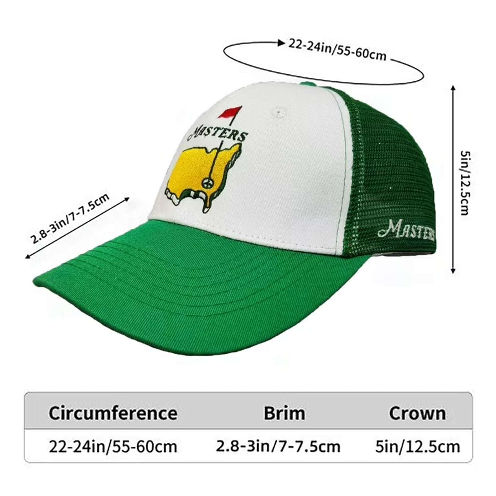MASTERS LOGO GOLF CAP Mesh Trucker Snapback Hat Augusta Embroidered Green/White