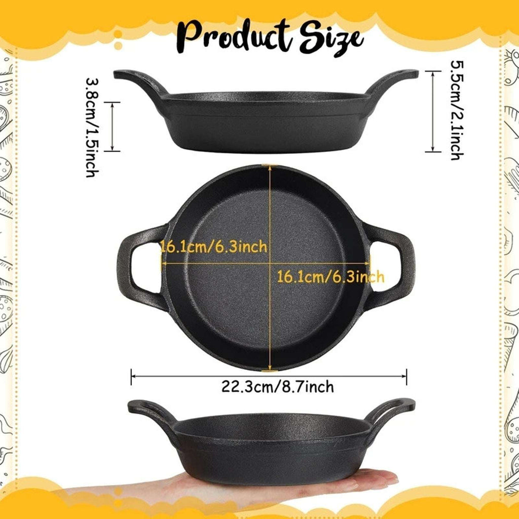 Set of 6 Mini Cast Iron Skillets Pans with Double Handles, 6.3 x 6.3 x 1.5 Inch