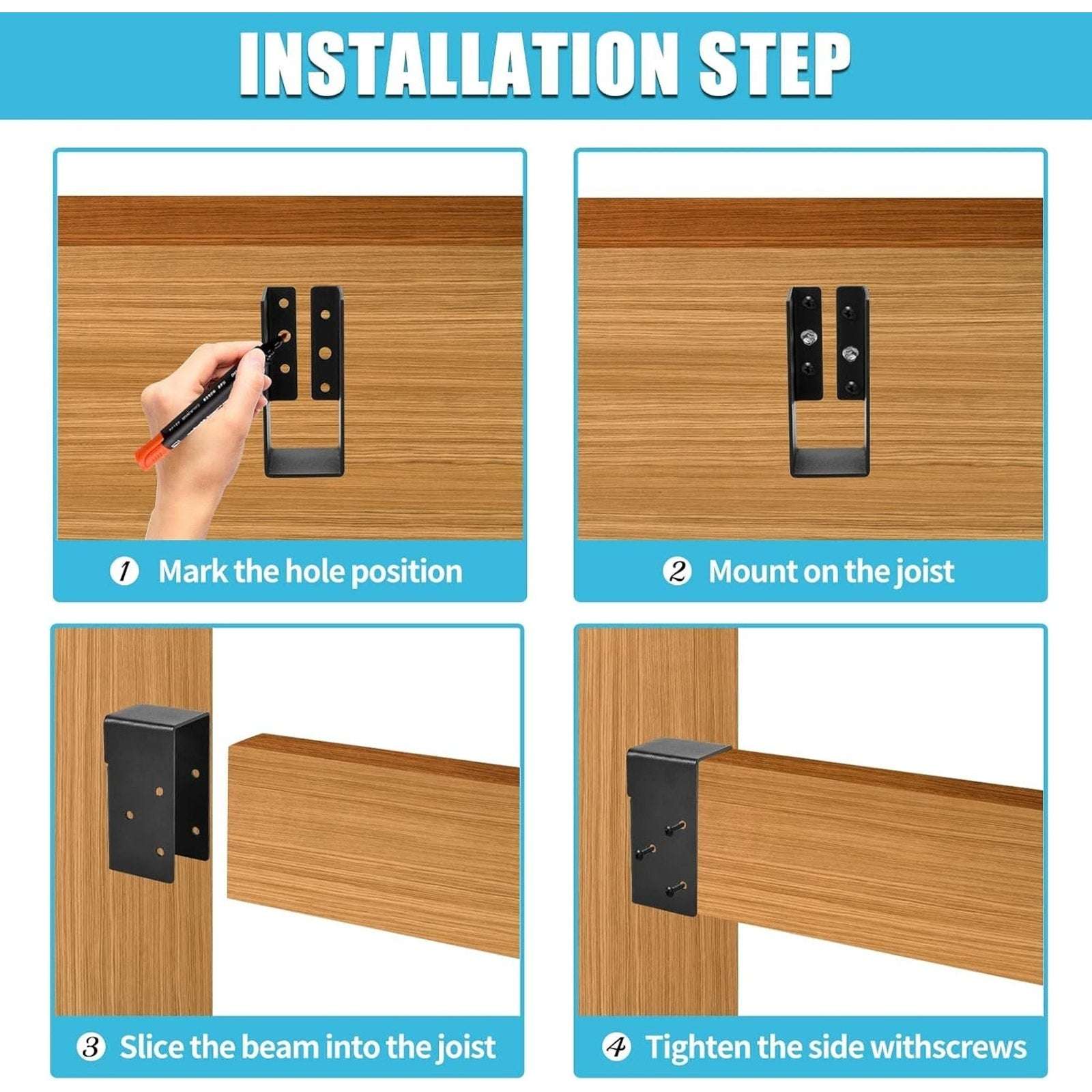 24 Concealed Joist Hanger Flange Powder-Coated Steel Bracket for 2x4" Beam Swing