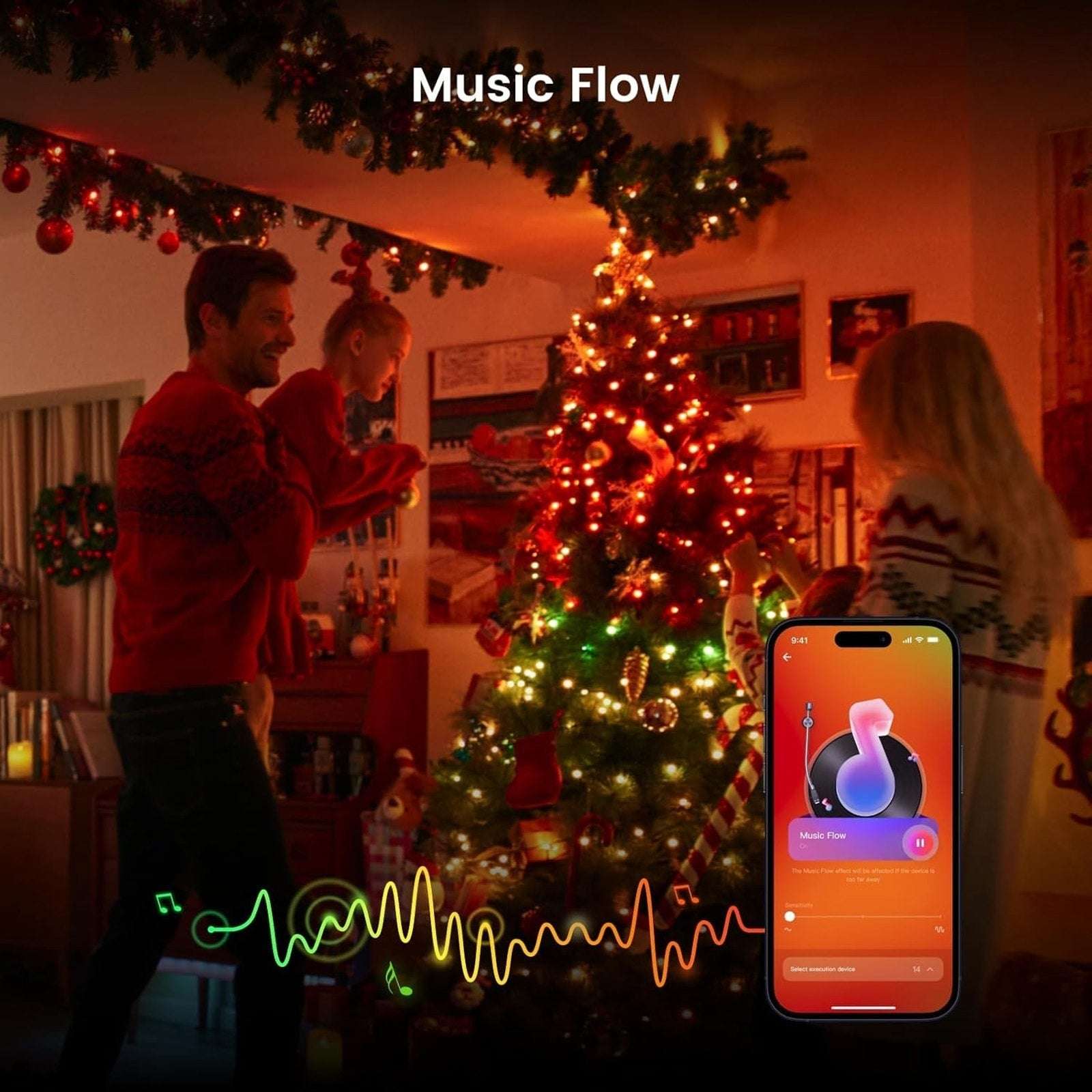 App-Controlled Bluetooth Smart RGB Christmas Lights 200 LED 66Ft w/ Music Flow