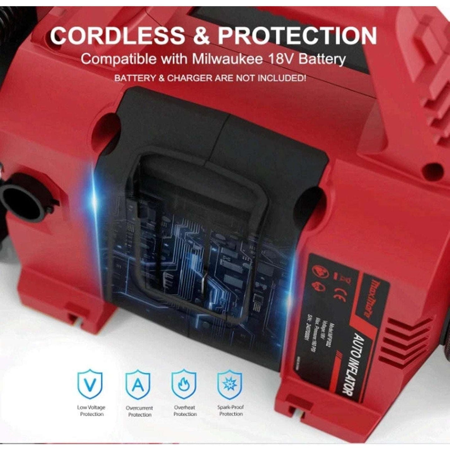 160PSI Portable Tire Inflator/Deflator Compatible with Milwaukee 18V Battery
