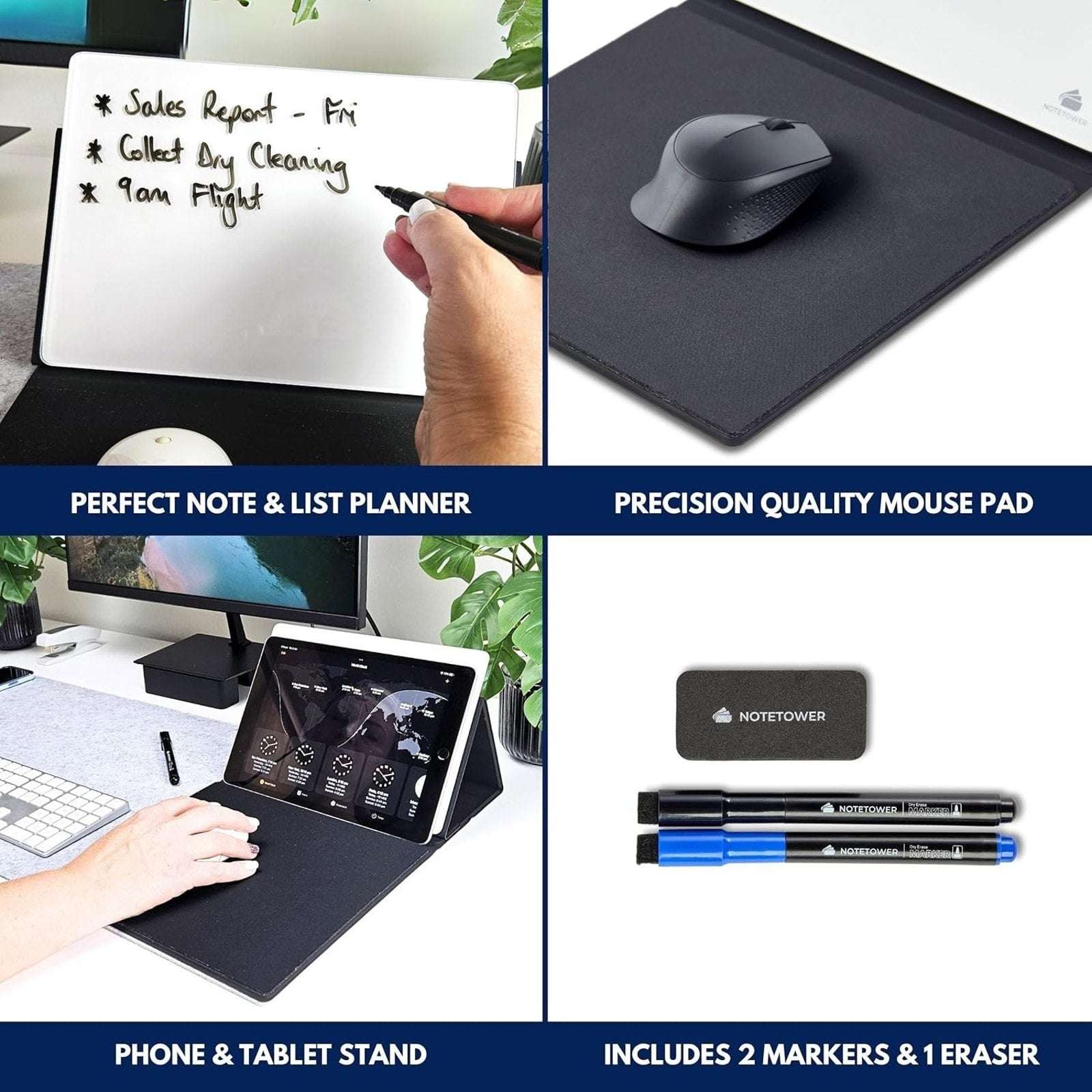 Mousepad w/ Dry Erase Whiteboard/Tablet/Phone Stand Manage To-Do List Take Notes
