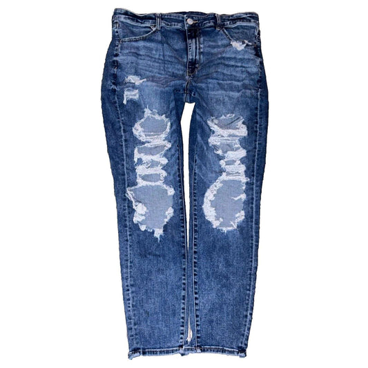 American Eagle Hi-Rise Jegging Next Level Stretch Destroyed Ripped Jeans Sz 18