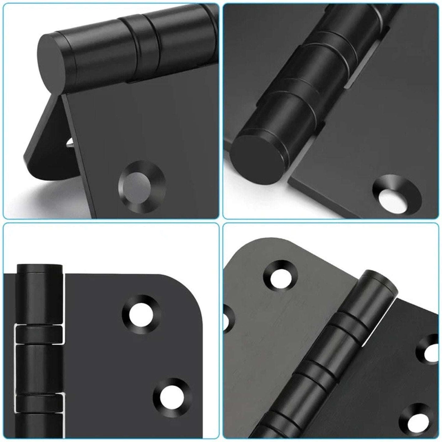 3Pk Stainless Steel Black Ball Bearing 4'' with 5/8'' Radius Corners Door Hinge