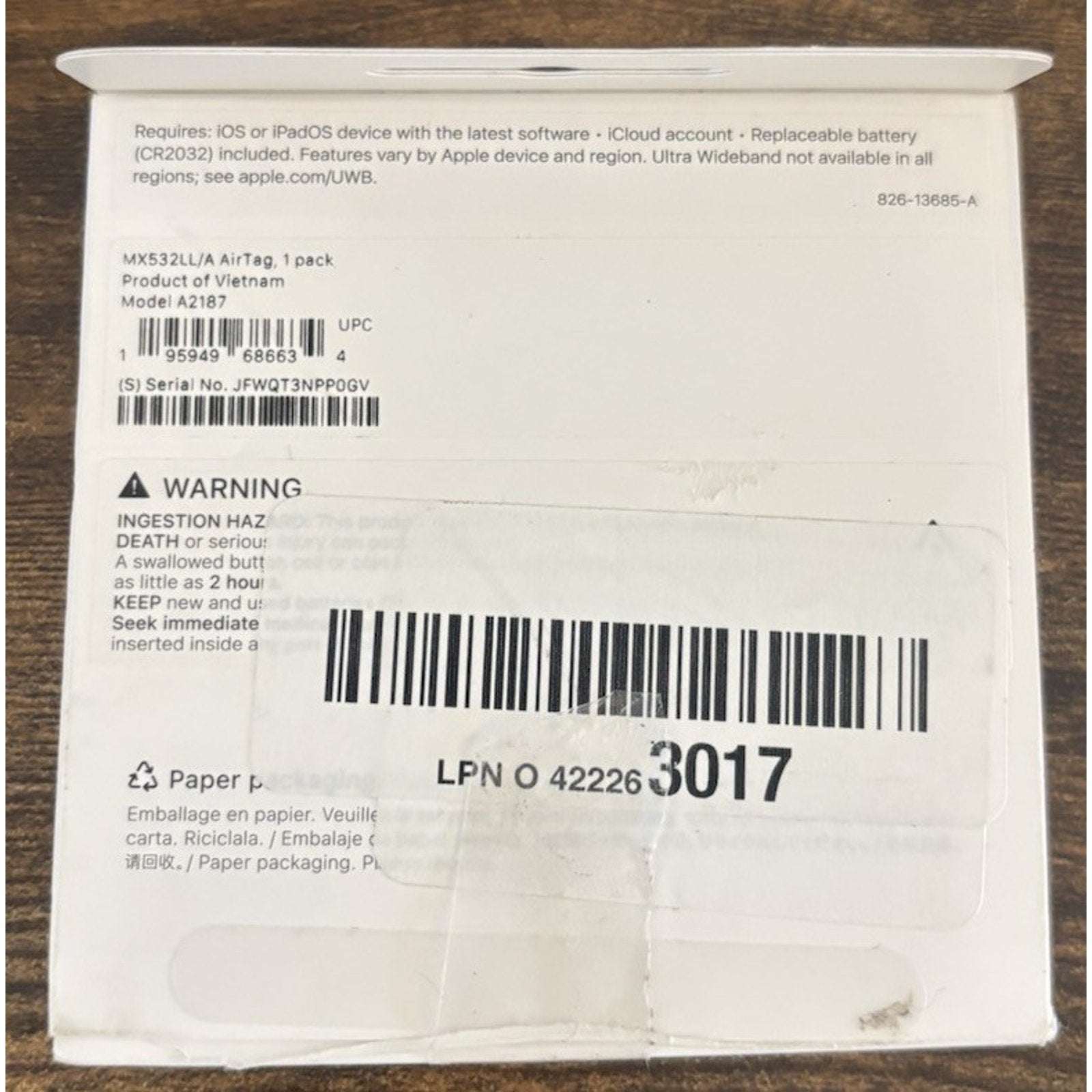 Apple AirTag Bluetooth GPS Tracker For iPhone & iPad (MX532LL/A) A2187