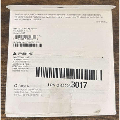 Apple AirTag Bluetooth GPS Tracker For iPhone & iPad (MX532LL/A) A2187
