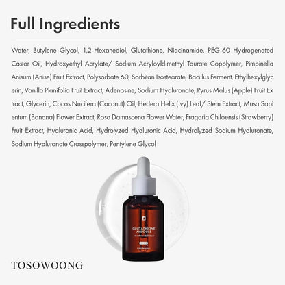 TOSOWOONG S.O.S Glutathione Ampoule Serum 1.01floz (30 ml) Glow Skincare 09/2027