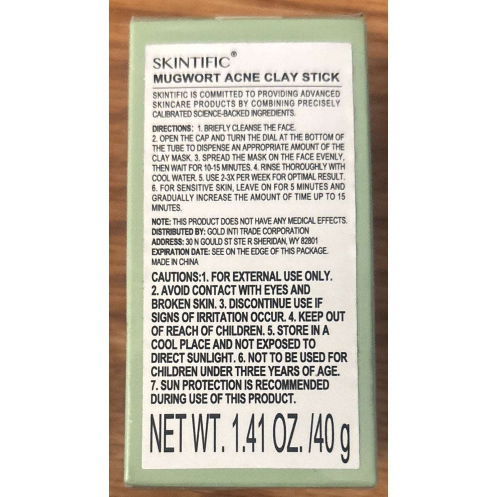 SKINTIFIC Mugwort Acne Clay Mask Stick 40g Niacinamide, Salicylic Acid, Centella
