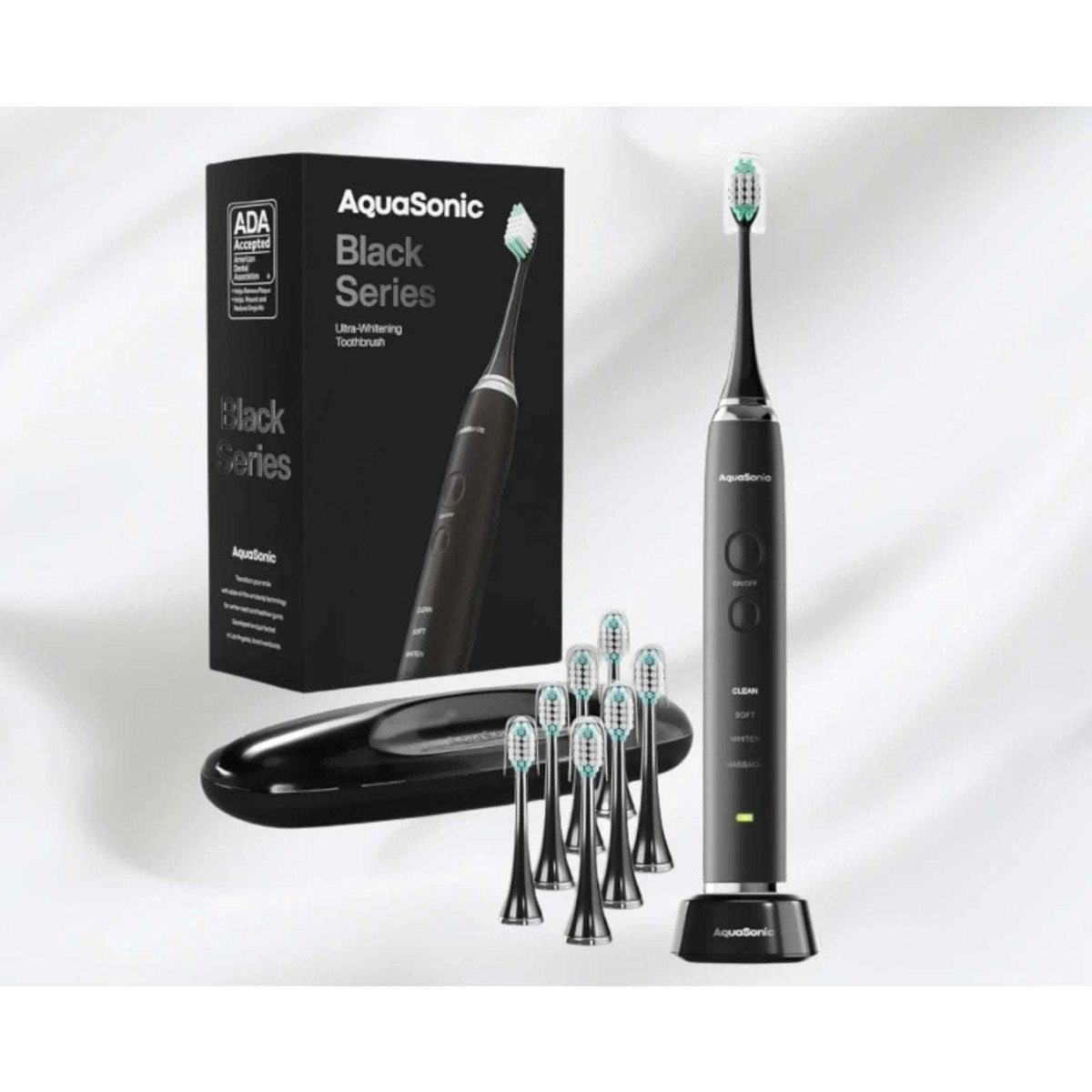 Aquasonic Black Series Electric Toothbrush Ultra Whitening + Case, 8 Heads ADA
