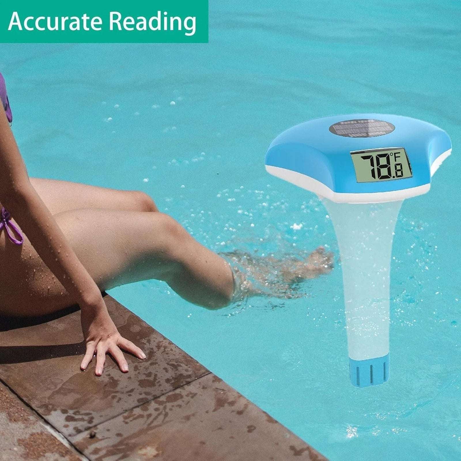 Digital Pool Thermometer Waterproof Solar-Powered Floating Large LCD Display