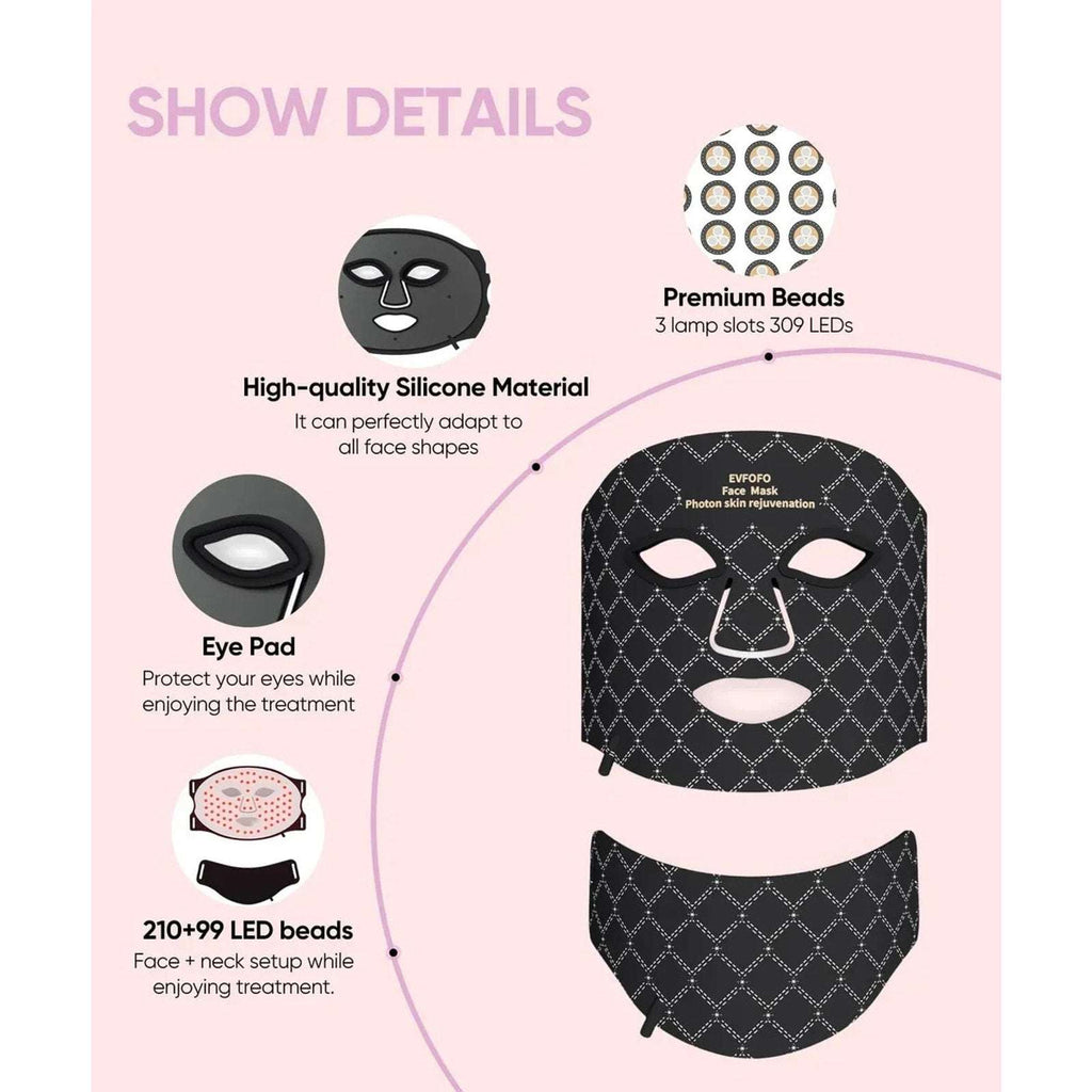EVFOFO Therapy Mask for Face & Neck , Blue Red Light Therapy Mask, 7 Colors