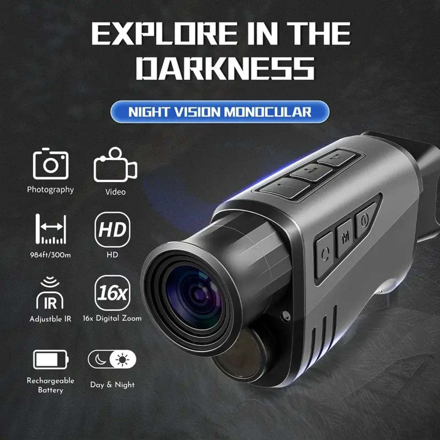 1080P Night Vision Monocular 16X Digital Zoom Infrared IR Goggles 12MP Hunting
