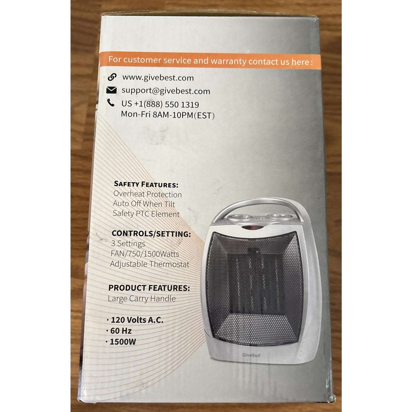 Electric Space Heater Fan w/ Adj Thermostat 1500W Overheat Protection Auto-Off