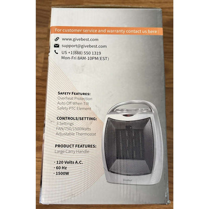 Electric Space Heater Fan w/ Adj Thermostat 1500W Overheat Protection Auto-Off
