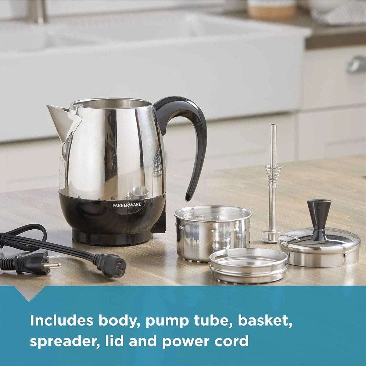 Farberware Electric Coffee Percolator FCP240 Stainless Steel Basket Automatic
