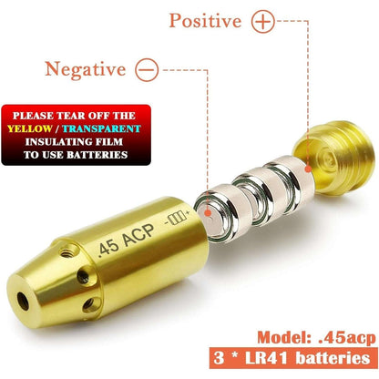 Red Laser Bore Sight 9MM + .45 ACP + .40 S&W Brass Cartridge Boresighter +10 Bat