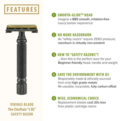 Vikings Blade The CHIEFTAIN 5 BC Safety Razor Ancient Dust Vintage Bronze Kit