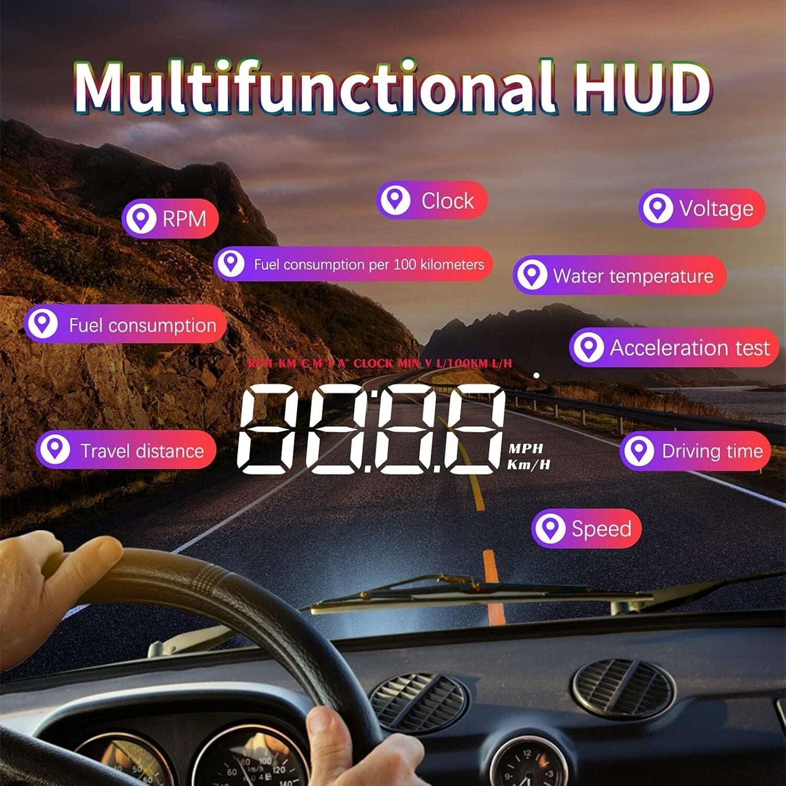 M5 Head Up Display OBD2 Overspeed Warning Windshield Projector Speed RPM Mileage