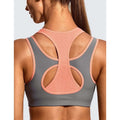 SYROKAN Sports Bra High Impact Wirefree Padded Racerback XS Lead Gray#9/Melon