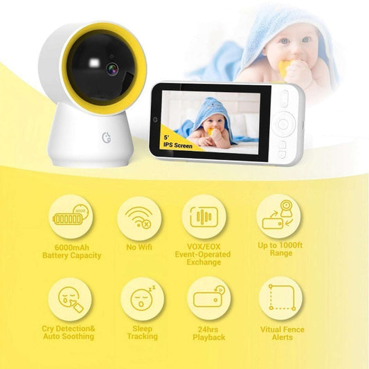 Ellie Baby Pro NON-Wifi AI Smart Baby Monitor w Audio, Cry Detect, Virtual Fence