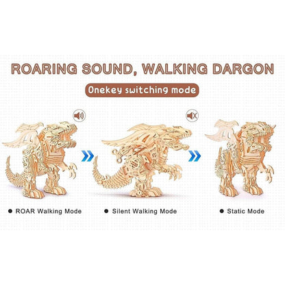 RMOKA 3D DIY Wooden Puzzle Walking Mechanical Roaring Dragon Mechanical Assembly