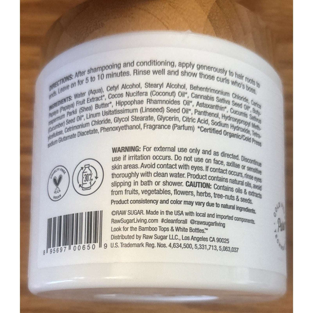 Raw Sugar Mighty Curls Hair Masque Papaya Butter Coconut Oil Hemp Seed Oil 12 oz
