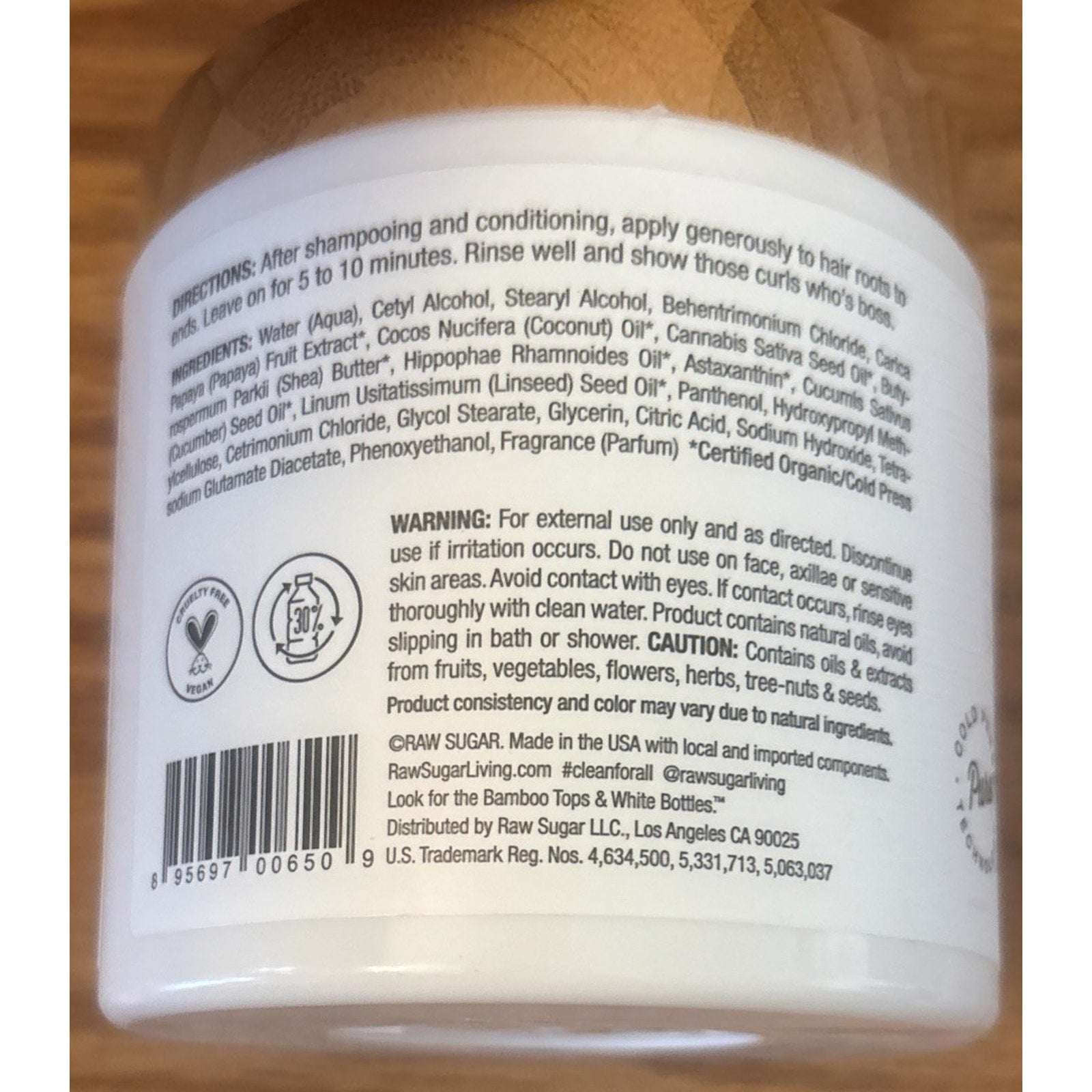 Raw Sugar Mighty Curls Hair Masque Papaya Butter Coconut Oil Hemp Seed Oil 12 oz
