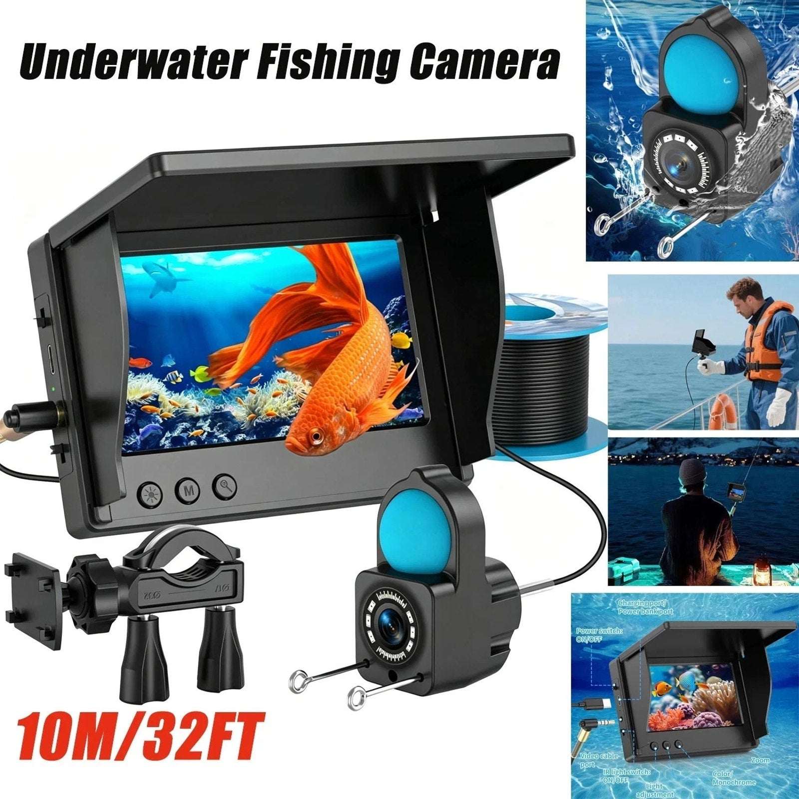 Underwater Fishing Camera Fish Finder w/ Infrared Night Vision, 4.3" LCD Display