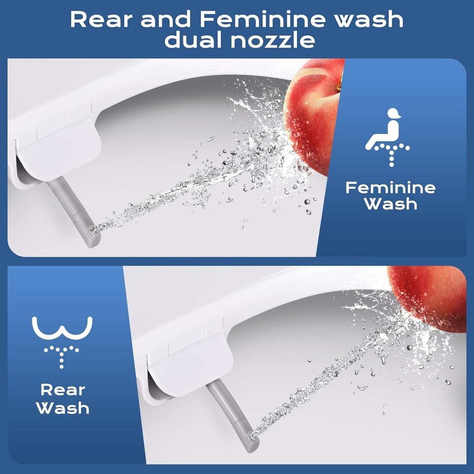 Clirass Round Bidet Toilet Seat with Quiet-Close Lid Non-Electric Dual Nozzle