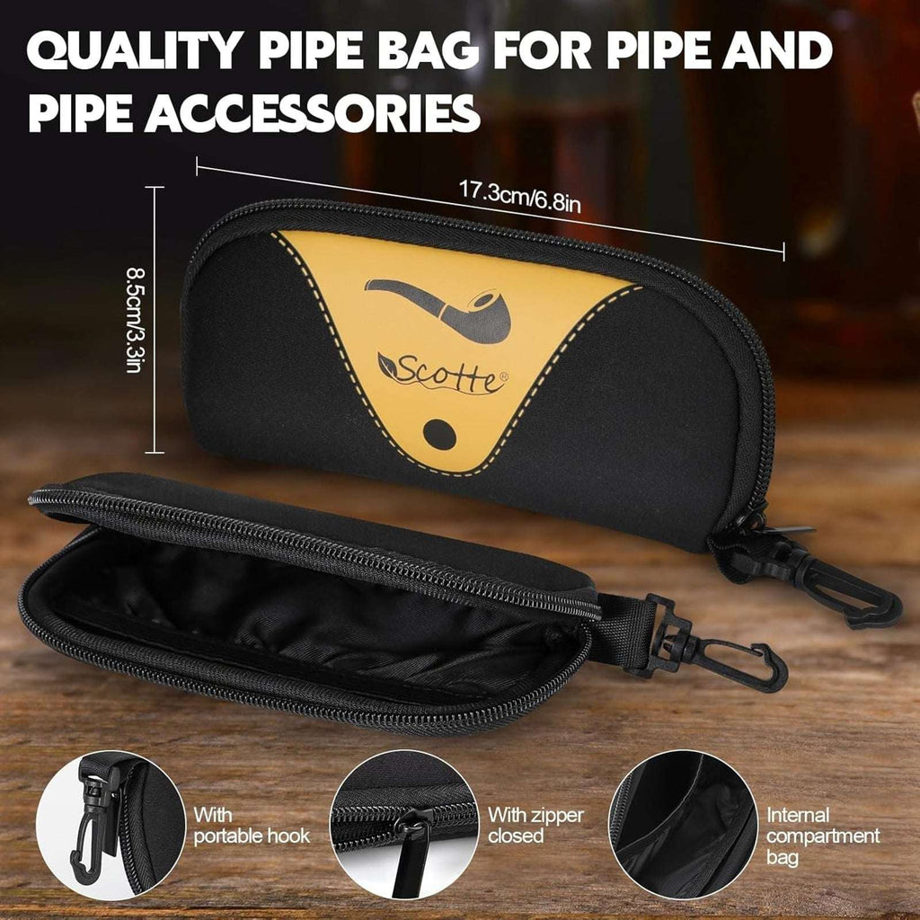 Tobacco Pipe Handmade Ebony Wood Root Smoking Pipe 19PC Set w/ Case, Accessories