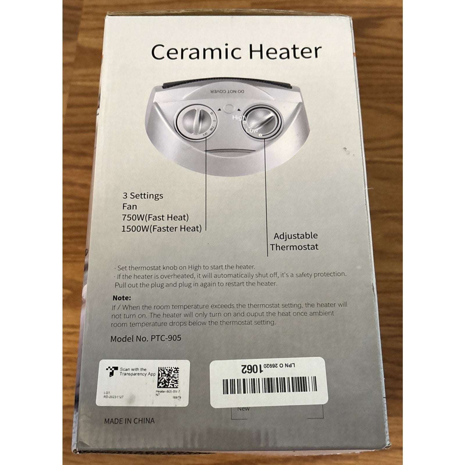 Electric Space Heater Fan w/ Adj Thermostat 1500W Overheat Protection Auto-Off