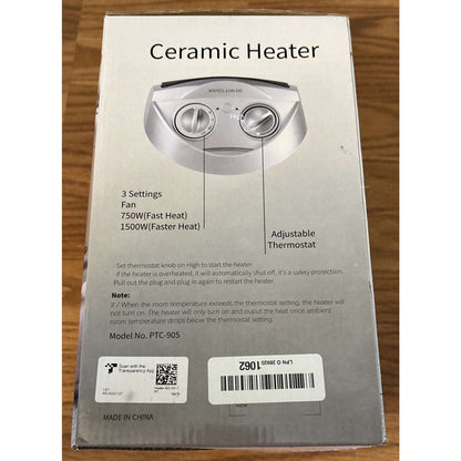 Electric Space Heater Fan w/ Adj Thermostat 1500W Overheat Protection Auto-Off