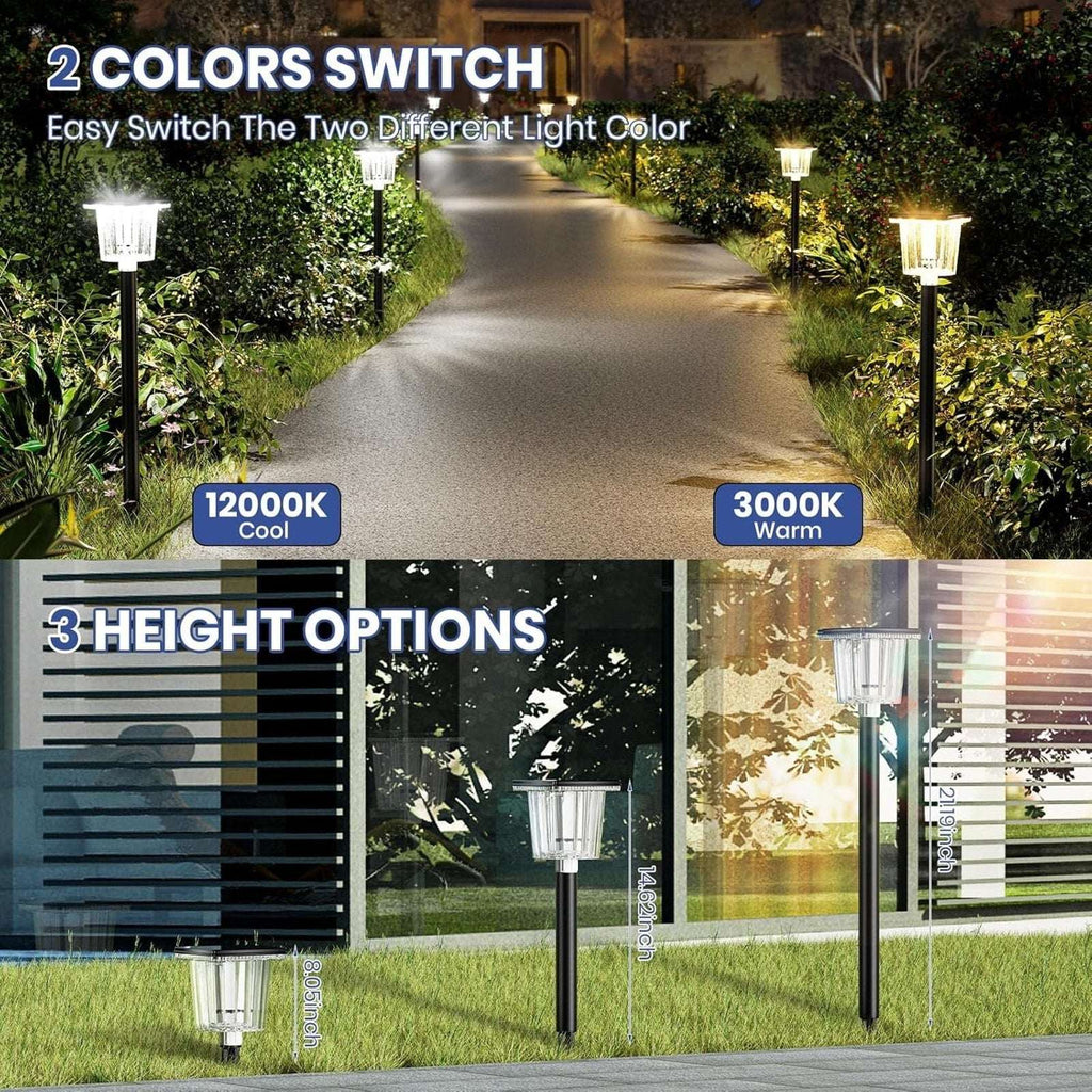 Solar Garden LED Lights Waterproof Landscape Pathway Warm & Cool 2-Color 8-Pack
