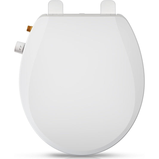 Clirass Round Bidet Toilet Seat with Quiet-Close Lid Non-Electric Dual Nozzle