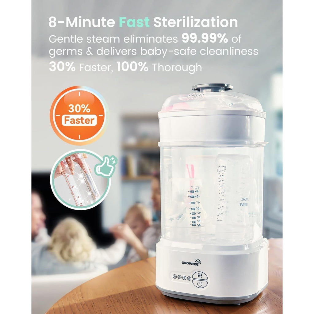 Grownsy Bottle Sterilizer and Dryer Model LS-BE916, Compact Electric Steam Baby