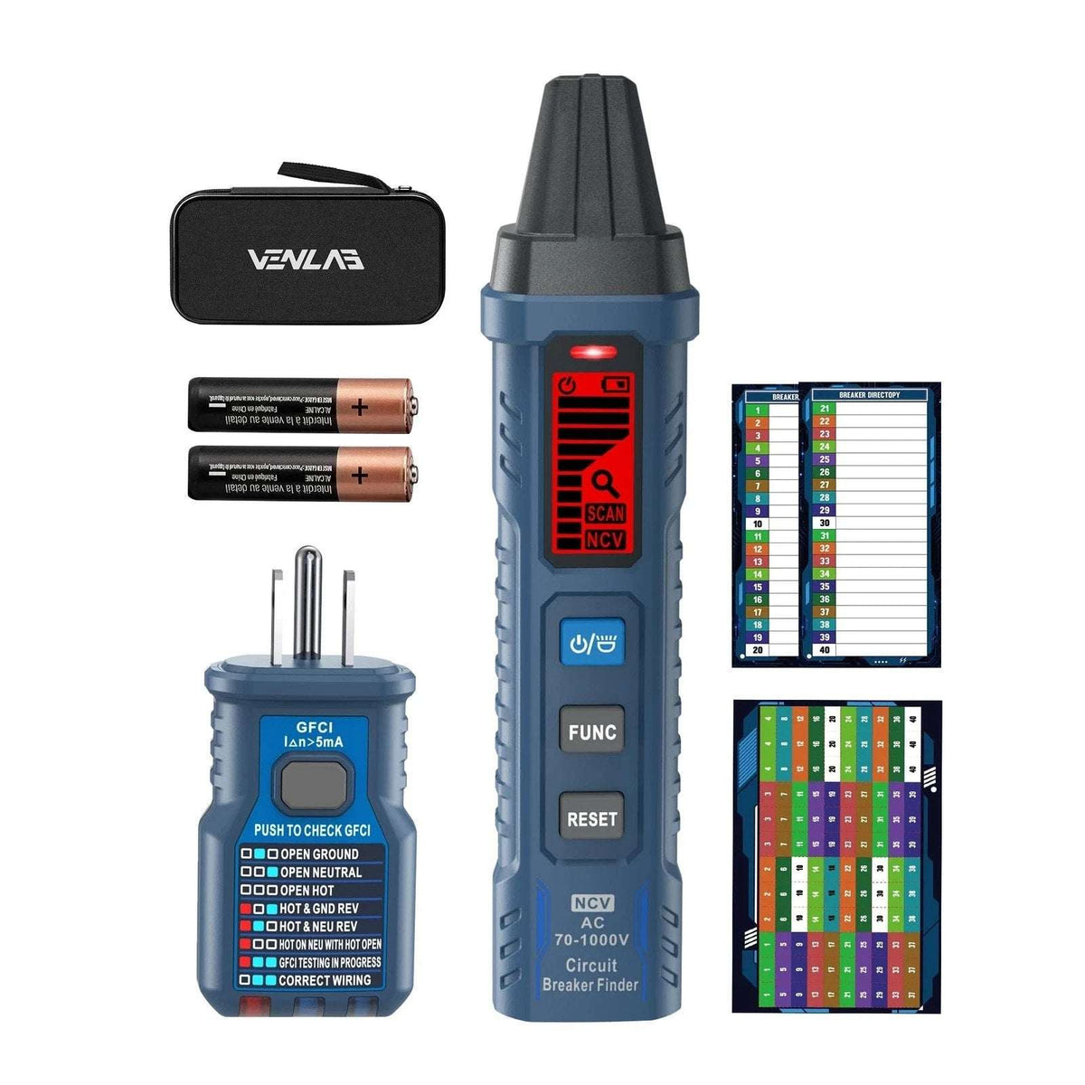 VENLAB Circuit Breaker Finder w/ LCD Display GFCI Outlet Tester 90-130V AC Circu