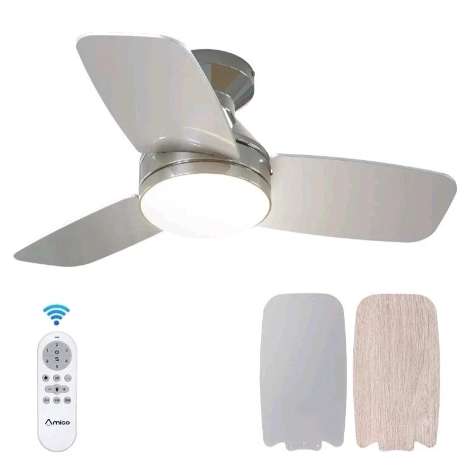 Amico 30 inch Low Profile Ceiling Fan with Lights & Remote Flush Mount 3-Blade