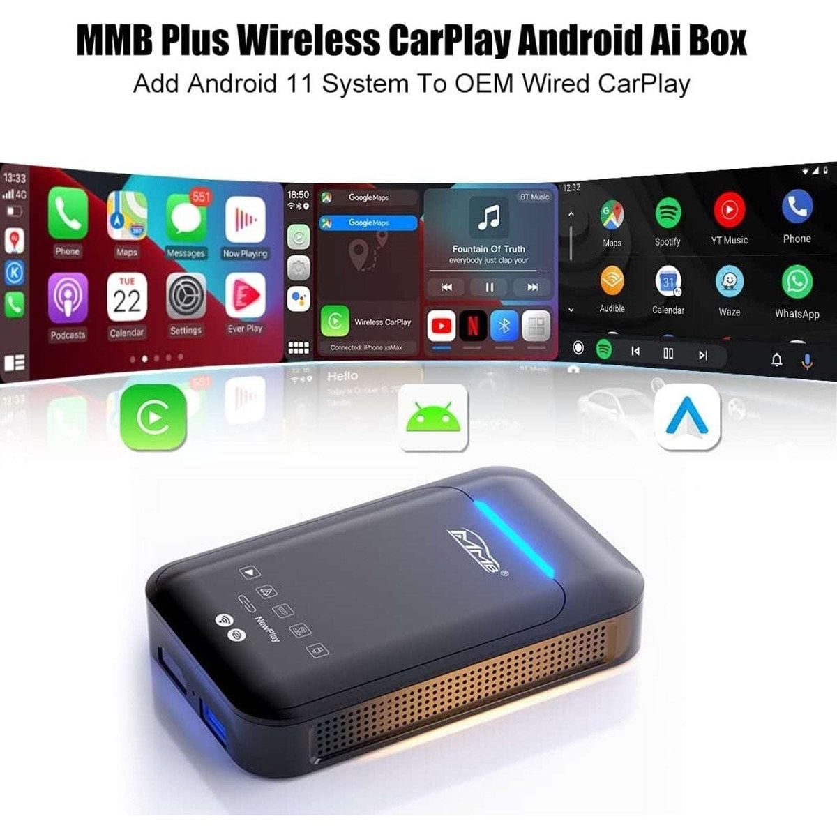 MMB PLUS 3rd Multimedia Wireless CarPlay Android 11 AI Video Box 4+64GB HDMI Out