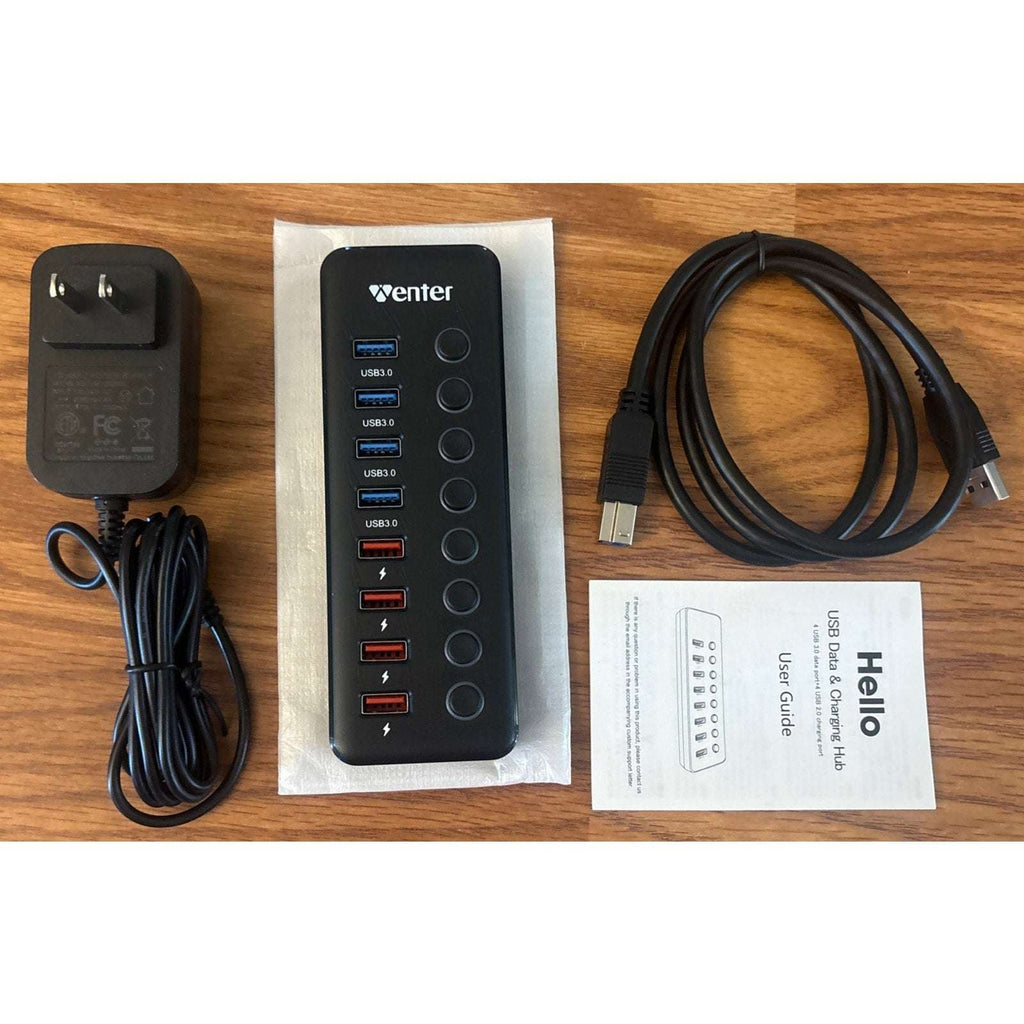 8-Port USB Hub Splitter 4 USB 3.0 Data Ports 4 Smart Charging Ports Ind Switches