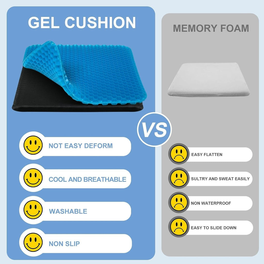 Gel Seat Cushion Long Sitting 16.5" x 14.5" x 2.4" Extra Thick Pressure Relief