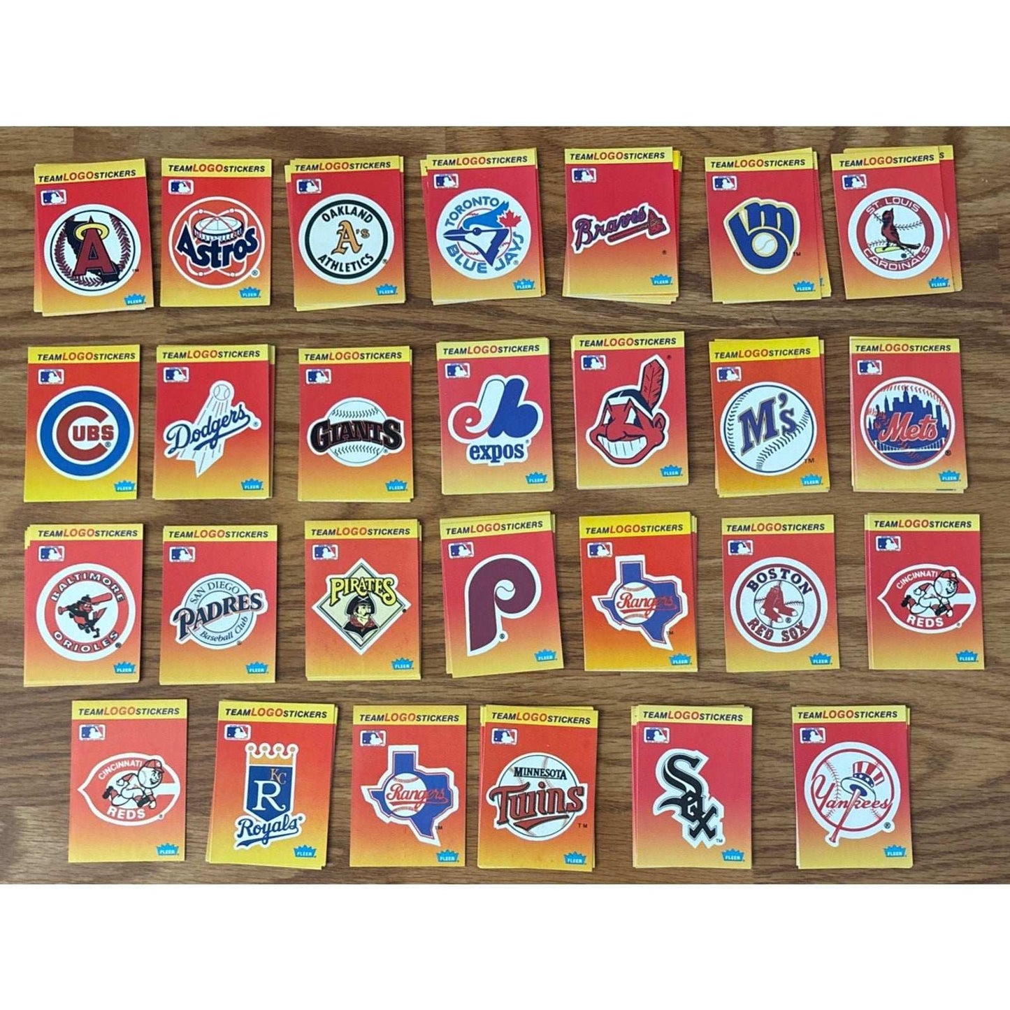 134Pcs 1991 Fleer MLB Baseball Teams Logo Stickers + Small 4-Team Sticker Cards