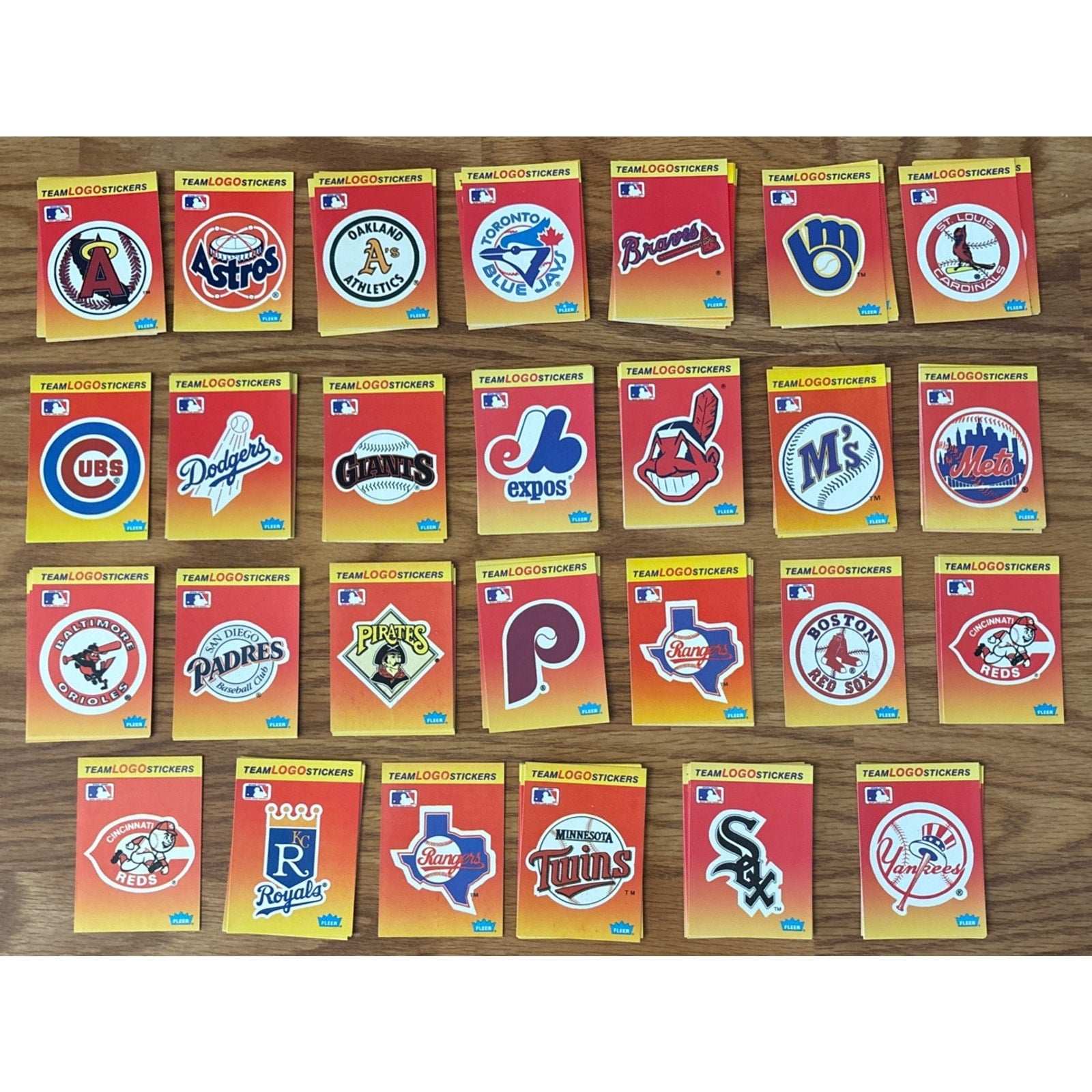 134Pcs 1991 Fleer MLB Baseball Teams Logo Stickers + Small 4-Team Sticker Cards