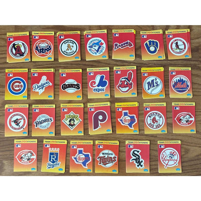 134Pcs 1991 Fleer MLB Baseball Teams Logo Stickers + Small 4-Team Sticker Cards