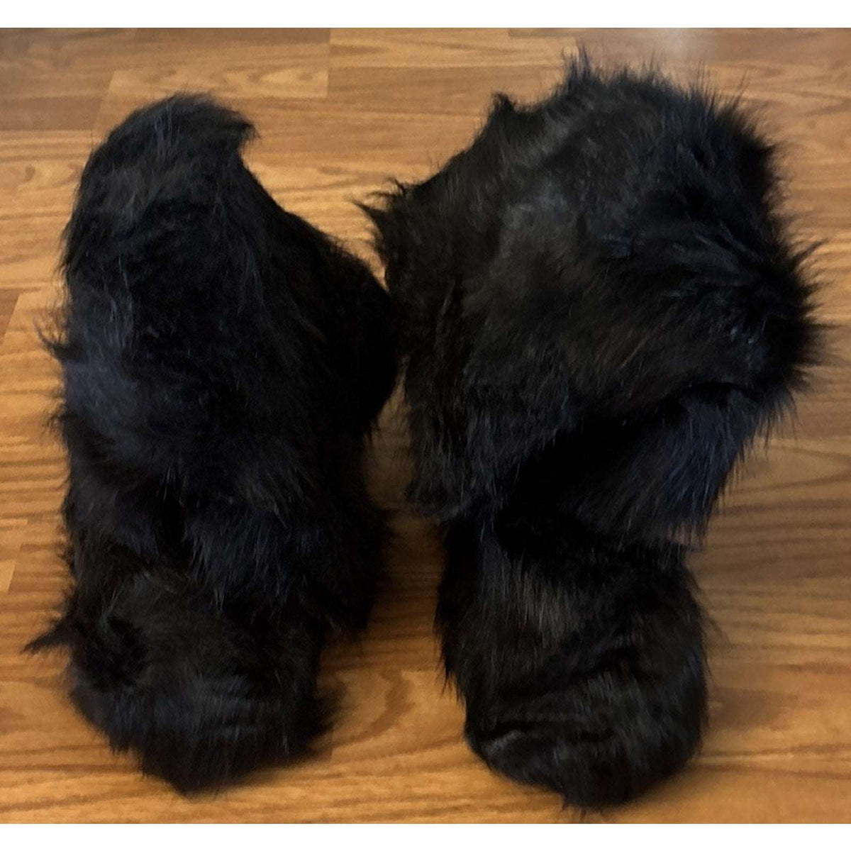 Y2K Rave Shaggy Mongolian Faux Fur Knee High Black Furry Moon Boots Sz 12 Womens