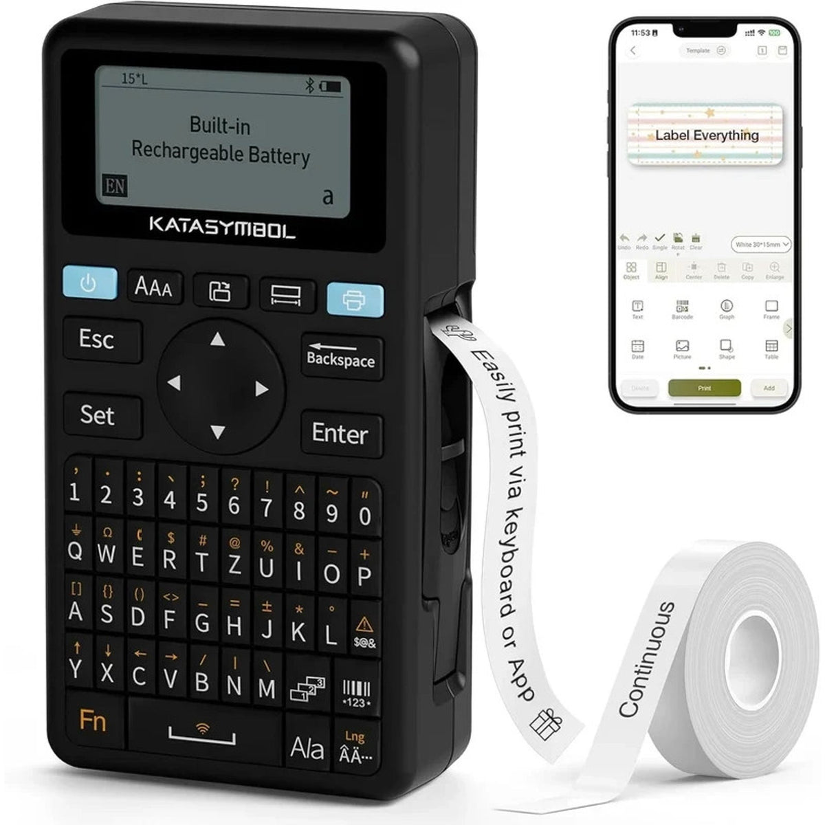 SUPVAN E11 Thermal Inkless Label Maker Bluetooth Keyboard Rechargeable APP Comp
