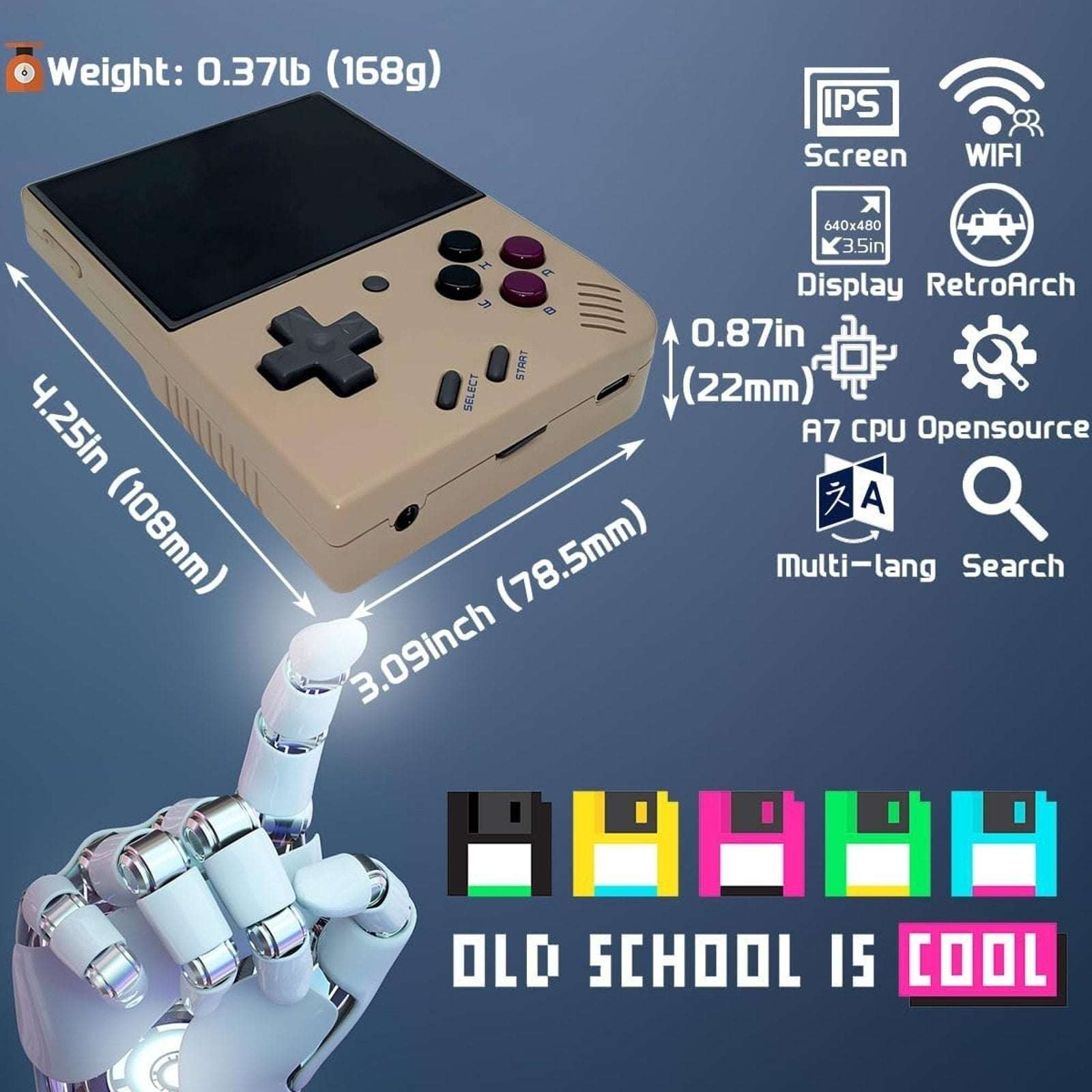 MIYOO Mini Plus Retro Handheld Game Console 64GB 3.5 inch IPS Screen Gray NEW