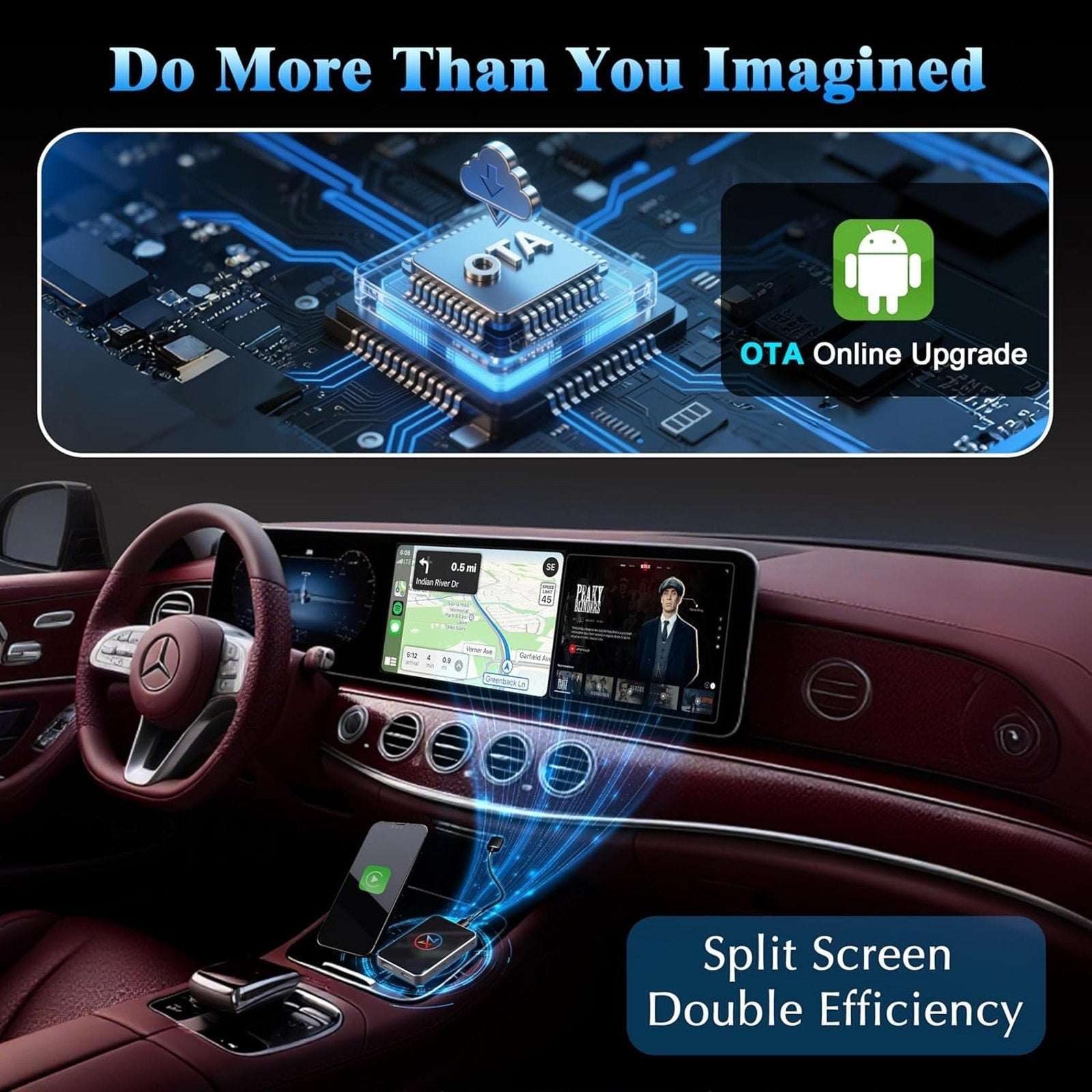 AI Wireless CarPlay Android Auto Streaming Adapter Plug & Play 4GB RAM+32GB ROM