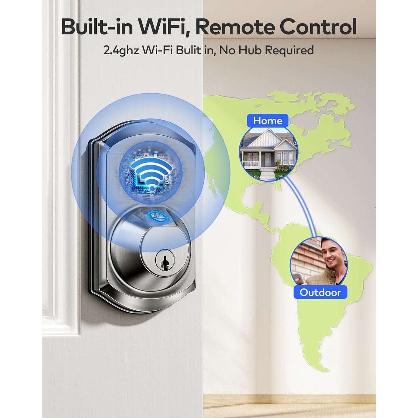 TEEHO Built-in WiFi Smart Lock TE012W Fingerprint Door Lock w App Control Remote