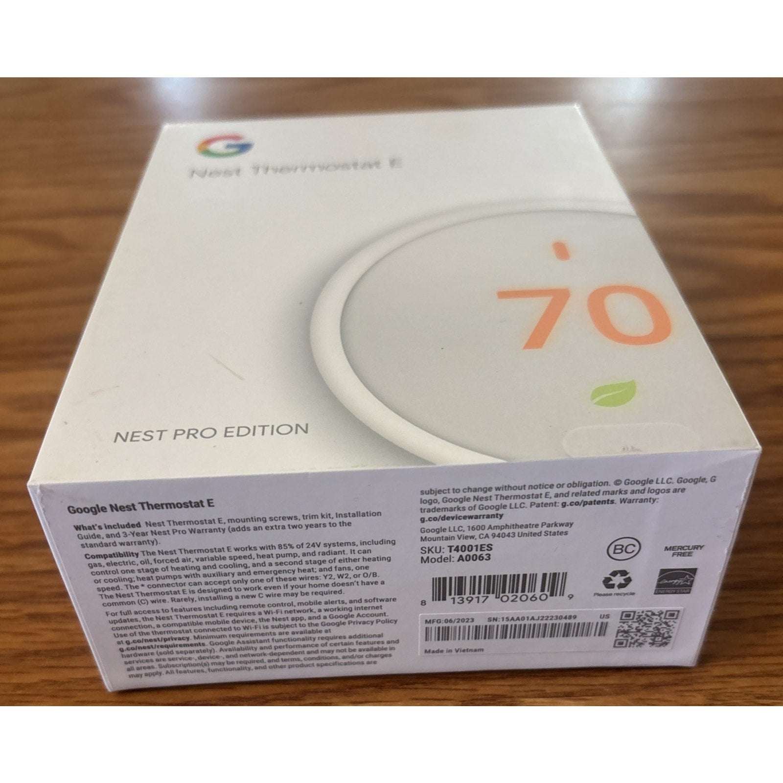 Google Nest Thermostat E Nest Pro Edition Model: A0063 T4001ES - New Open Box